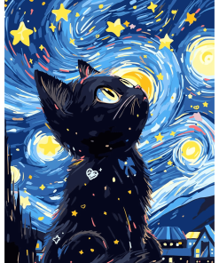 Cute Cat under Starry Night - Paint by Numbers 30*40cm/40*50cm