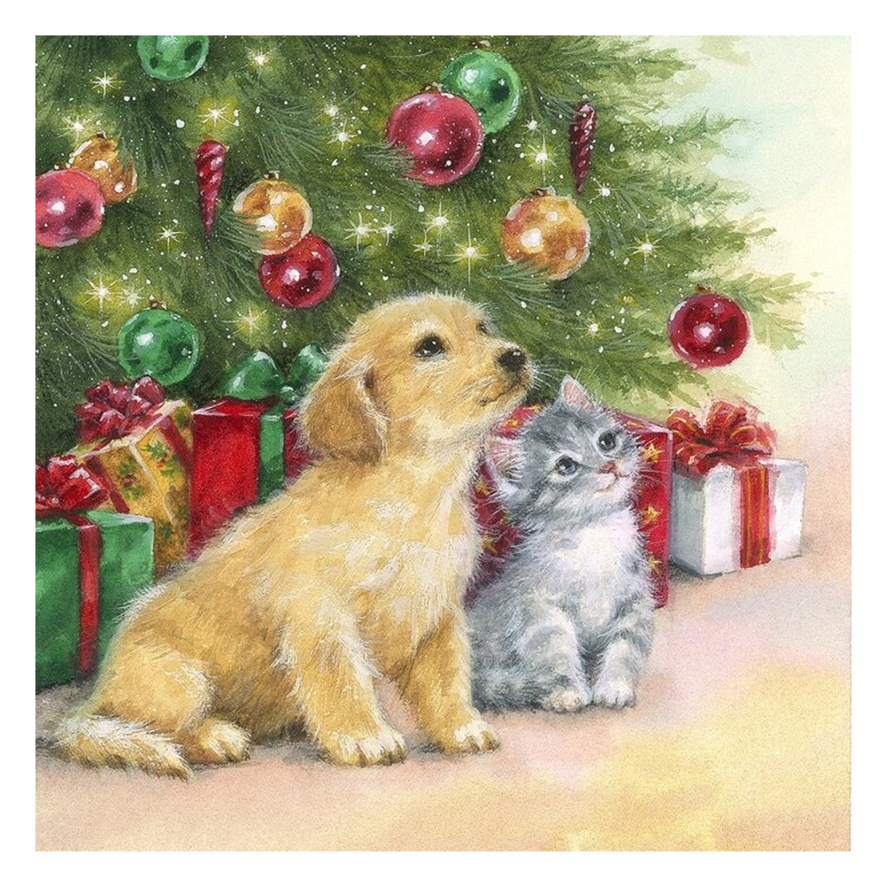 Christmas Cat And Dog-Paint by Numbers-8x8/20x20cm