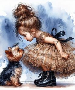 Little Girl And Dog-Paint by Numbers-16x16/40x40cm